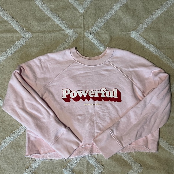 Spiritual Gangster Tops - Spiritual Gangster Baby Pink 'Powerful' Cropped Sweatshirt Size Small